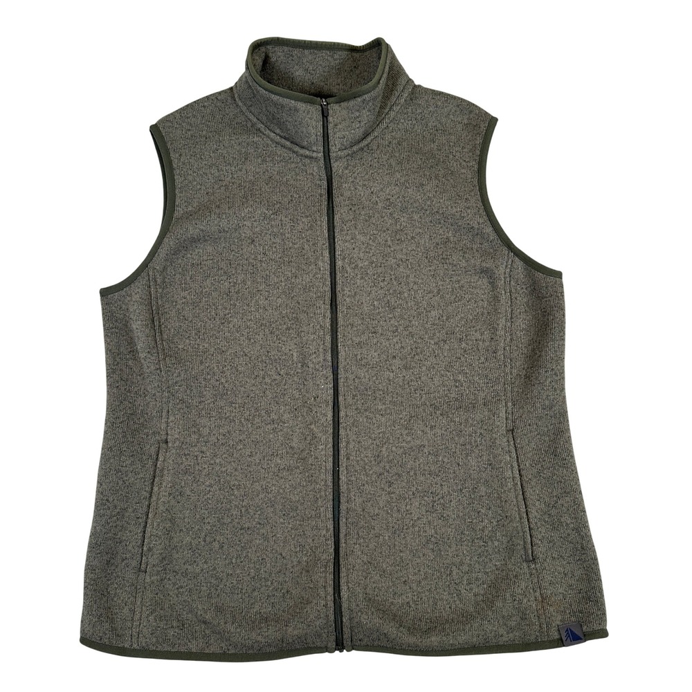L.L. Bean Heathered Olive Green Knit Fleece Full Zip Vest Mock Neck Women's XL